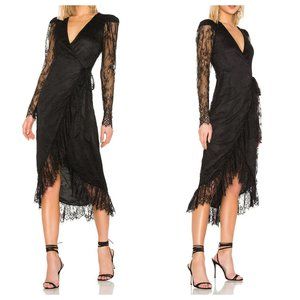 NWT L'Academie Kathleen Midi Black Lace Dress